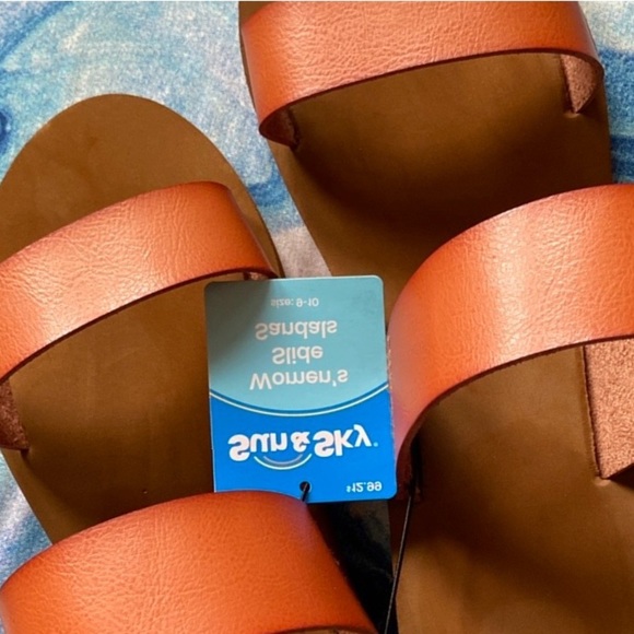 NWT Sz-9/10 Sun&sky BeachSandals Everyday TanSlides-Pair w/Shorts/Skirts/Dresses - Picture 5 of 12
